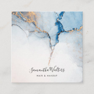 Carte De Visite Carré Élégant Agate Bleu Contemporain Abstrait