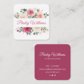 Carte De Visite Carré Élégant Aquarelle Blush Rose Script floral (Devant / Derrière)