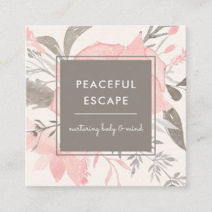 Carte De Visite Carré Elégant Aquarelle Brouille et Taupe   avec Social 