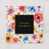 Carte De Visite Carré Elégant aquarelle fleurs boho professionnel (Devant)