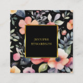 Carte De Visite Carré Elégant aquarelle fleurs boho professionnel (Devant)