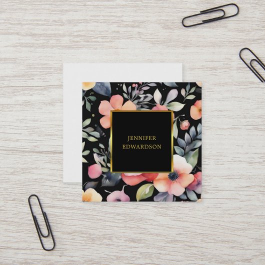 Carte De Visite Carré Elégant aquarelle fleurs boho professionnel (Devant/Arrière en situation)