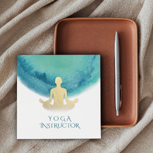 Carte De Visite Carré Elégant Aquarelle Méditation Or Yoga Instructeur