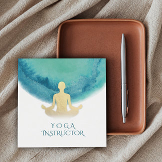 Carte De Visite Carré Elégant Aquarelle Méditation Or Yoga Instructeur