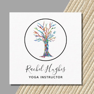 Carte De Visite Carré Elégant arbre de vie instructeur de yoga