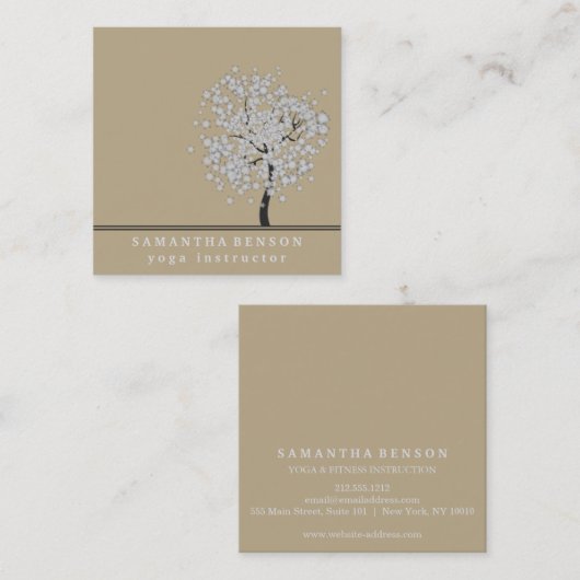 Carte De Visite Carré Elégant arbre Yoga Instructeur Wellness Life Coach (Devant / Derrière)