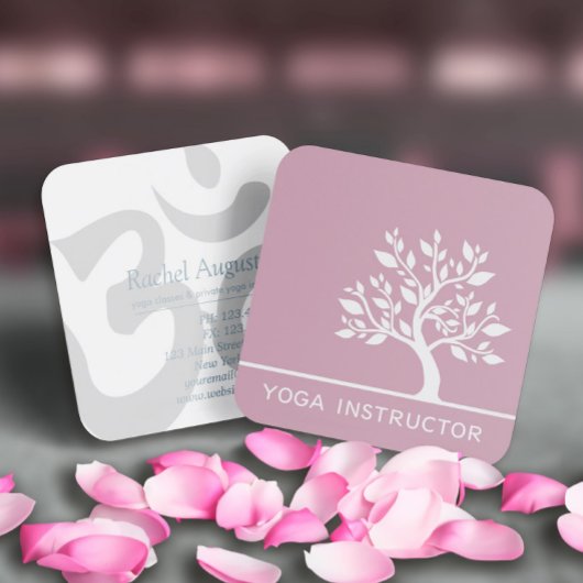 Carte De Visite Carré Elégant arbre Yoga Instructeur Wellness Life Coach