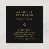 Carte De Visite Carré Élégant Art Déco Professionnel Noir/Or (Dos)