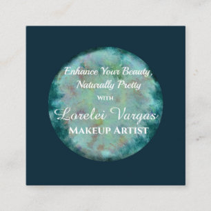 Carte De Visite Carré Elégant Artiste maquillage bleu vert aquarelle