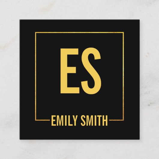 Carte De Visite Carré Élégant Baiser d'or et Monogramme de cadre (Devant)