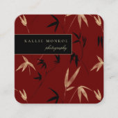 Carte De Visite Carré Élégant bambou feuillage rouge foncé (Devant)