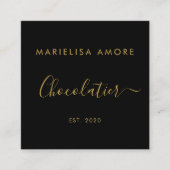 Carte De Visite Carré Elegant Black Gold Script Chocolatier Qr Code (Devant)