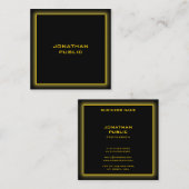 Carte De Visite Carré Élégant Black Professional Modèle Gold Texte (Devant / Derrière)