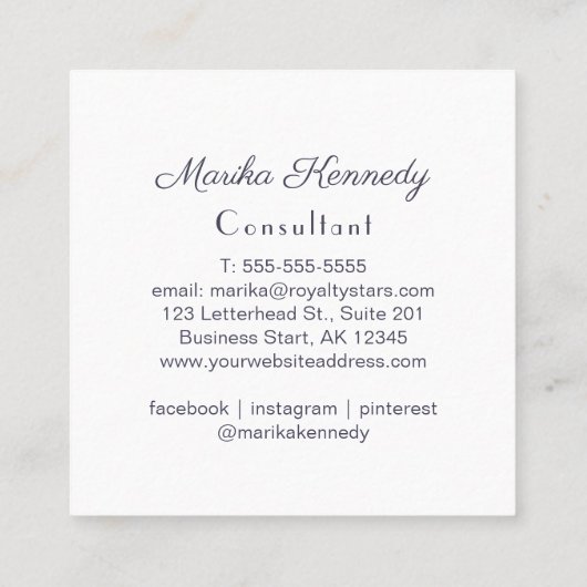 Carte De Visite Carré Élégant blanc Ardoise Gris Script Diamond Monogram (Dos)