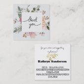 Carte De Visite Carré Elégant blanc floral merci (Devant / Derrière)