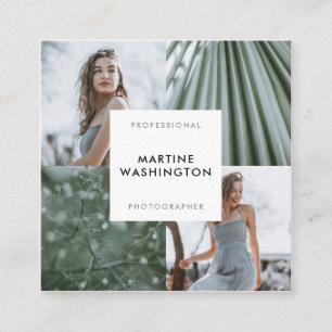 Carte De Visite Carré Elégant blanc miniature photo photographe moderne