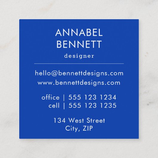 Carte De Visite Carré Elégant bleu abstrait (Dos)