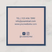 Carte De Visite Carré Elégant bleu marine et rose pâle minimaliste encad (Dos)