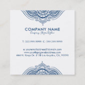 Carte De Visite Carré Elégant bleu Paisley Mandala (Dos)