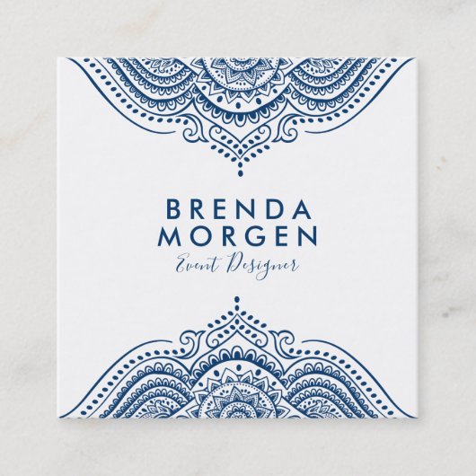 Carte De Visite Carré Elégant bleu Paisley Mandala (Devant)
