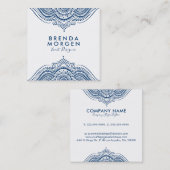 Carte De Visite Carré Elégant bleu Paisley Mandala (Devant / Derrière)