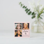 Carte De Visite Carré Elegant Blush Pink Black Script 3 Photo Lashes (Debout devant)