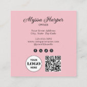 Carte De Visite Carré Elegant Blush Pink Black Script 3 Photo Makeup (Dos)