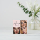 Carte De Visite Carré Elegant Blush Pink Black Script 3 Photo Makeup (Debout devant)