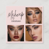 Carte De Visite Carré Elegant Blush Pink Black Script 3 Photo Makeup (Devant)