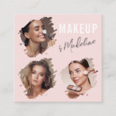 Carte De Visite Carré Elegant Blush Pink Black Script 3 Photo Makeup (Devant)
