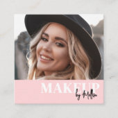 Carte De Visite Carré Elegant Blush Pink Black Script Photo Makeup (Devant)