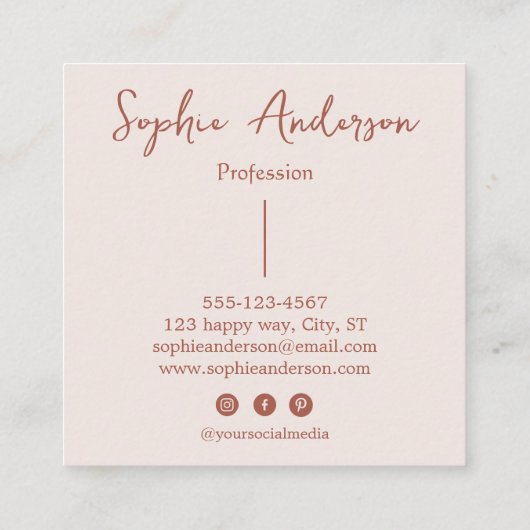 Carte De Visite Carré Elegant Blush Pink Script with Bow        (Dos)