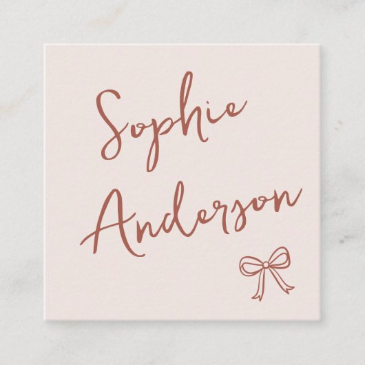 Carte De Visite Carré Elegant Blush Pink Script with Bow (Devant)