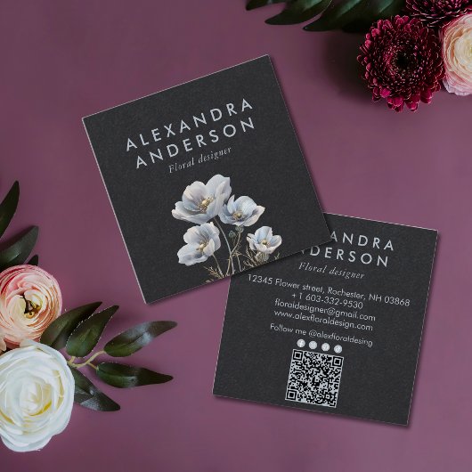 Carte De Visite Carré Elégant Boho minimal Fleur sauvage aquarelle