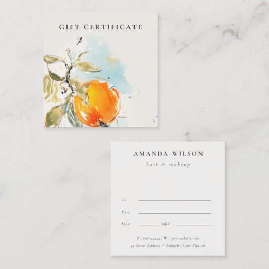 Carte De Visite Carré Elégant Boho moderne Abstrait Sketchy Orange Garde (Devant / Derrière)