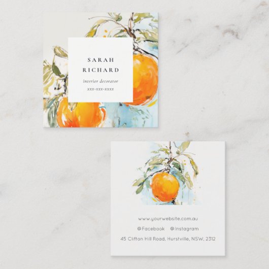 Carte De Visite Carré Elégant Boho moderne Abstrait Sketchy Orange Garde (Devant / Derrière)