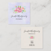 Carte De Visite Carré Elégant Bouquet de fleurs rose (Devant / Derrière)