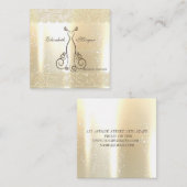 Carte De Visite Carré Élégant brillant, Or Faux, Dentelle, Robe (Devant / Derrière)