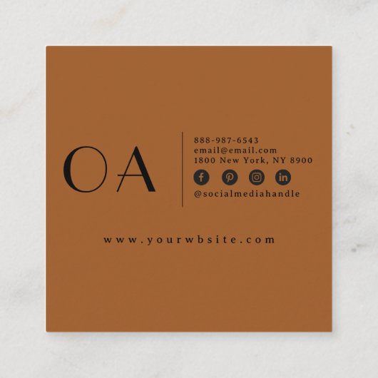Carte De Visite Carré Élégant Burnt Orange Neutre Boho Moderne Unique (Dos)