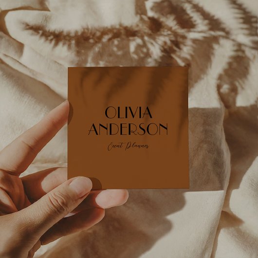 Carte De Visite Carré Élégant Burnt Orange Neutre Boho Moderne Unique