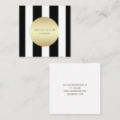 Carte De Visite Carré Elégant cercle en faux or noir/blanc (Devant / Derrière)
