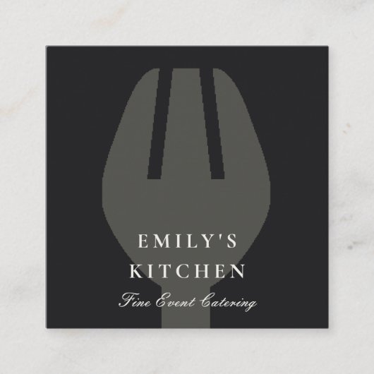 CARTE DE VISITE CARRÉ ÉLÉGANT CHEF EN FORQUE NOIRE GRISE MINIMALE (Devant)