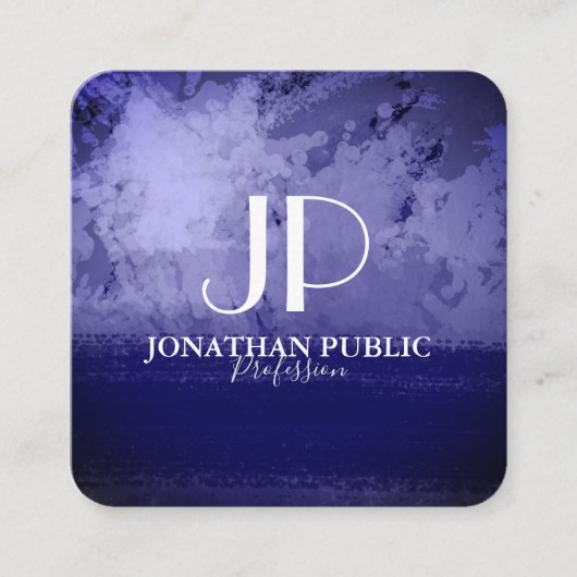 Carte De Visite Carré Élégant chic bleu abstrait monogramme (Devant)
