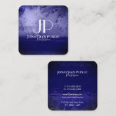 Carte De Visite Carré Élégant chic bleu abstrait monogramme (Devant / Derrière)