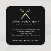Carte De Visite Carré Elégant chic feuille or ciseaux cheveux styliste n (Dos)