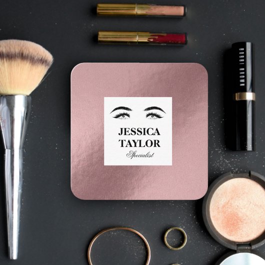 Carte De Visite Carré Élégant cils rose doré carré