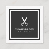 Carte De Visite Carré Elégant ciseau noir blanc moderne coiffeur (Devant)