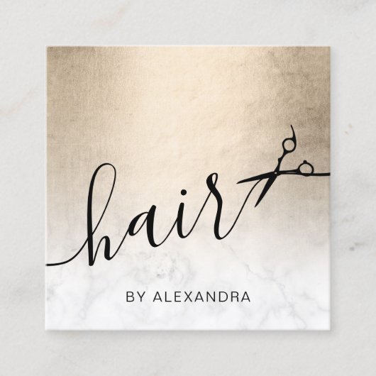 Carte De Visite Carré Elégant ciseaux de marbre doré en cuivre coiffeur (Devant)