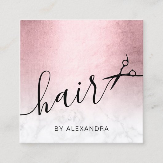 Carte De Visite Carré Elégant ciseaux de marbre doré rose coiffeur (Devant)