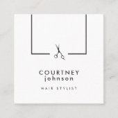 Carte De Visite Carré Elégant ciseaux noir blanc moderne coiffeur (Devant)